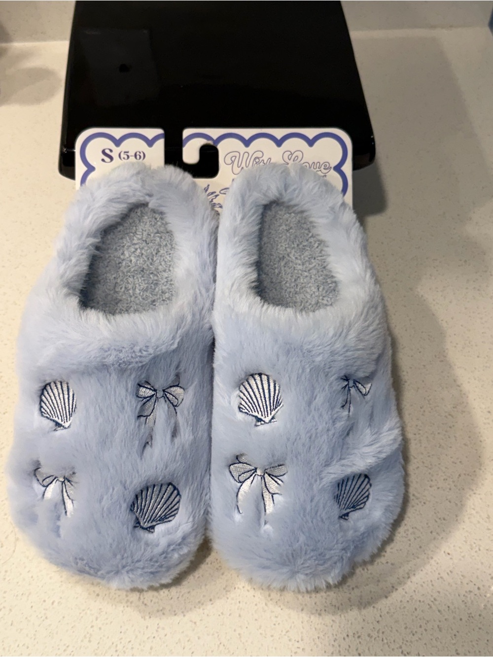 Kids Plush Sea Shell Slip-On Slippers - Light Blue